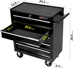 RYH 5Drawers Rolling Tool Chest & Tool Box on Wheels | Heavy Duty Metal Cart with Ball Bearing Drawers | Fits US General Tool Box for Garage Storage (Black, 5 Drawers（29.9" H × 24.2" W × 12.9" D)