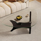 Glass Coffee Table Mid-Century Modern Coffee Table for Living Room Center Table Suitable for Bedroom Living Room Reception Office Tables（Black/Transparent，Medium）
