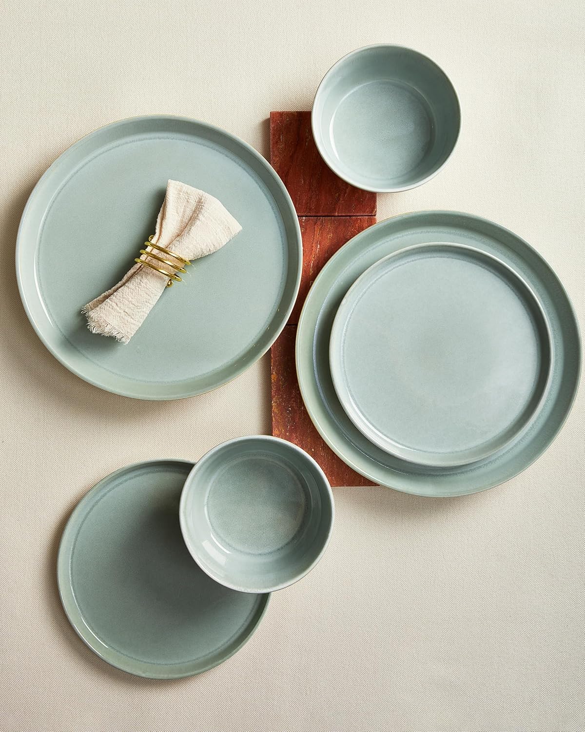 Pokini Dinnerware Sets for 6, Ceramic Plates and Bowls Set, Modern Artisan Dish Set, Microwave & Dishwasher Safe Dishware Set, Chip & Scratch Resistant Dinner Sets, Gradient Green