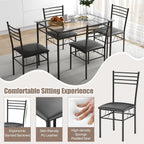 Giantex 5 Piece Dining Table Set, Kitchen Dining Set with Tempered Glass Table Top and 4 Upholstered Chairs, Dinette Set for 4 for Breakfast Nook Dining Room Kitchen (Black)