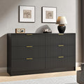 Black Dresser with 6 Deep Drawers, 55” Wide Fluted Dresser for Bedroom with Gold Handle, Modern Chest of Drawer for Closet, Bedroom, Living Room, Black