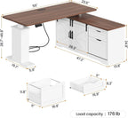 SEDETA Farmhouse L Shaped Standing Desk, 55 inch Height Adjustable Corner Desk with Storage Drawers, Standing Computer Desks with Power Outlets for Home Office, White