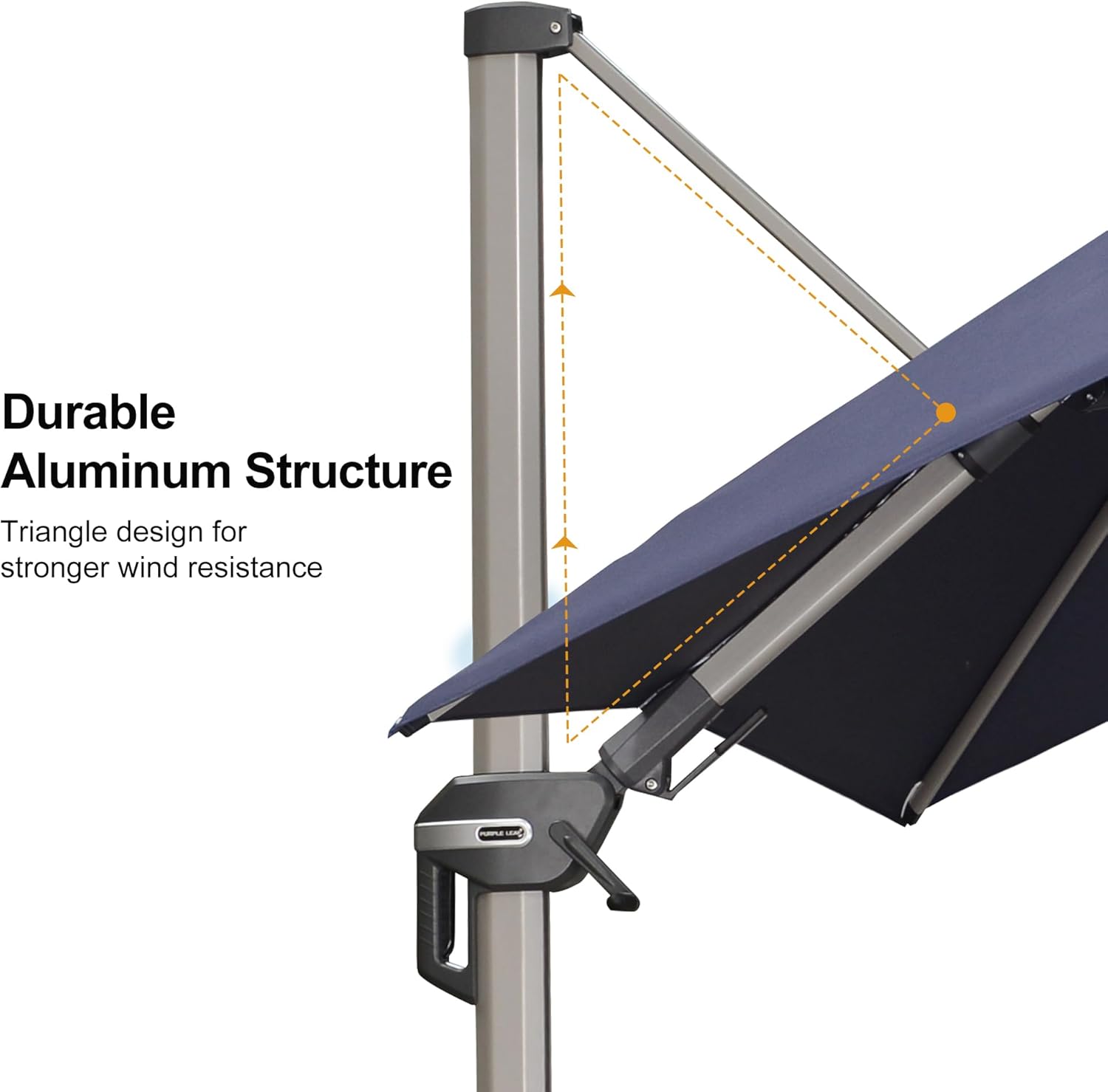 PURPLE LEAF 8' X 10' Left-right Tilting Patio Umbrella with Base Outdoor Swivel Cantilever Offset Aluminum Umbrella with Champagne Frame and 360-degree Rotation for Garden Deck Pool, Navy Blue