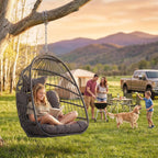 Nicesoul Patio Hanging Egg Chair No Stand, Foldable Ceiling Egg Basket Chairs Without Stand Indoor Outdoor, 350lbs Egg Shell Swing Hammock Chair with Cushion for Backyard, Balcony, Outside, Dark Grey