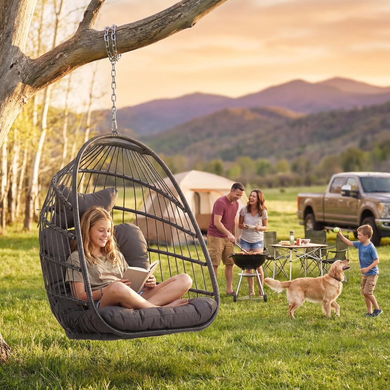 Nicesoul Patio Hanging Egg Chair No Stand, Foldable Ceiling Egg Basket Chairs Without Stand Indoor Outdoor, 350lbs Egg Shell Swing Hammock Chair with Cushion for Backyard, Balcony, Outside, Dark Grey