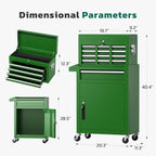 Greenvelly Tool Chest, 5-Drawer Rolling Tool Chest with Hooks and Lockable Wheels, Detachable Top Tool Box, Toolbox with Wheels, Rolling Tool Box for Mechanics Garage Workshop and Tool Room (Green)