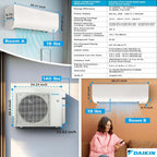 Daikin 18,000 BTU (9K + 12K) 21SEER2 2-Zone Mini Split Air Conditioner Heat Pump R-32 System with Maxwell 15 ft. Installation Kit and Wall Mounting Bracket