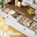 FINETONES 71" Pantry Cabinet, Tall Kitchen Pantry Storage Cabinet with Charging Station, 47.2" Wide Kitchen Hutch Food Storage Cabinets with Open Countertop for Dining Room, White