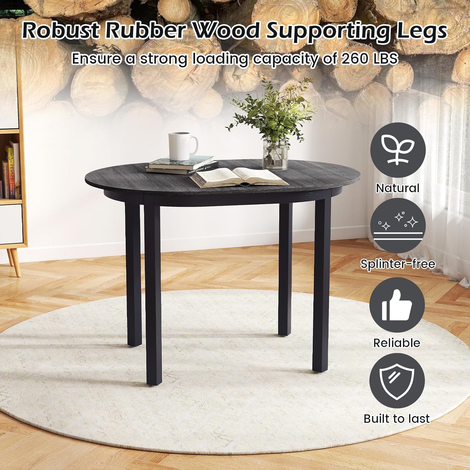 Giantex 43" Wooden Dining Table for 2-4 People, Oval Kitchen Table w/Rubber Wood Legs, Farmhouse Dining Room Desk for Small Place Apartment, Home Office Living Room Furniture, Load 260 LBS
