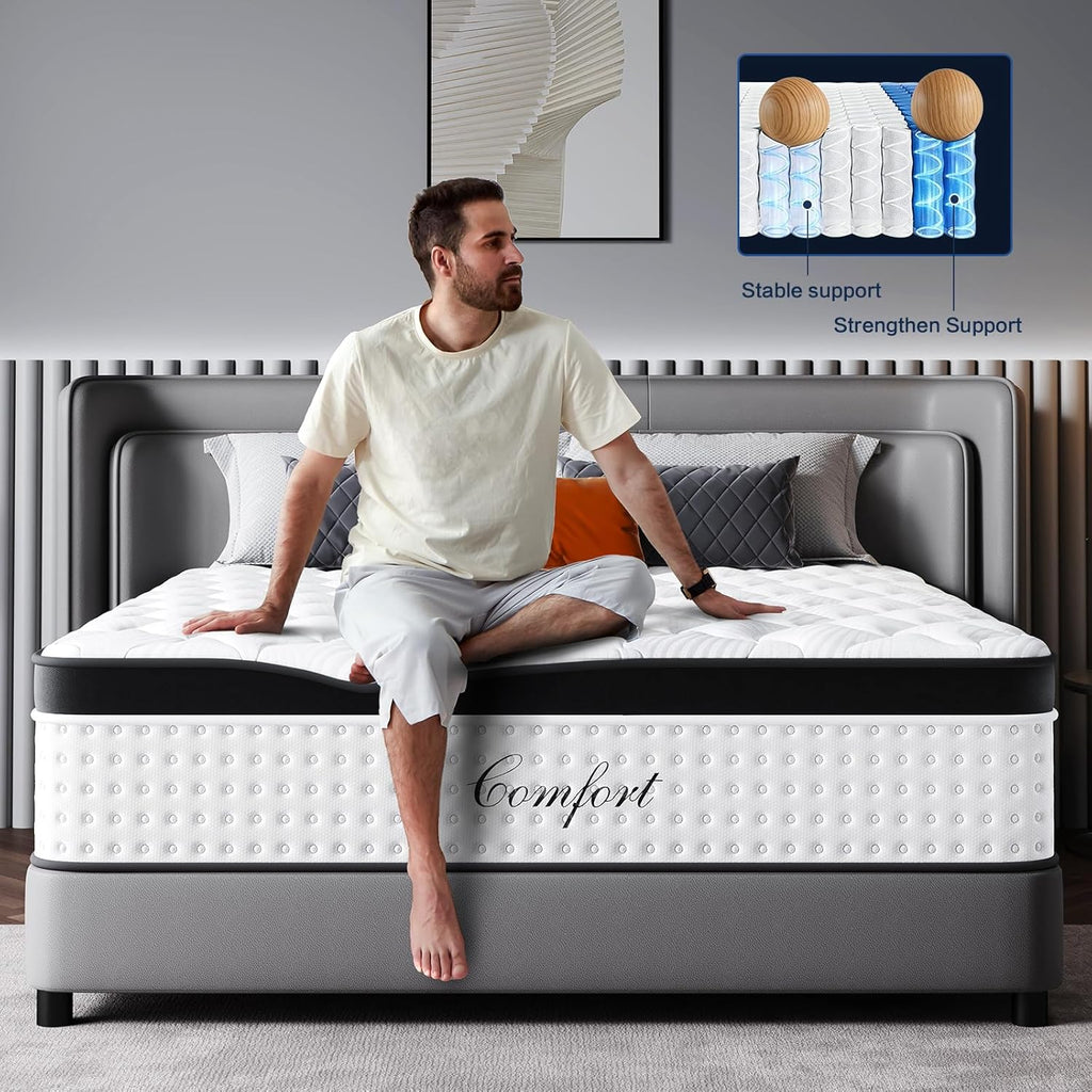 Full Size Mattress - 12 Inch Memory Foam Mattress in a Box, Breathable Fabric, Pocket Springs Hybrid Mattress for Motion Isolation Pressure Relief, CertiPUR-US, Medium Firm Full Mattresses