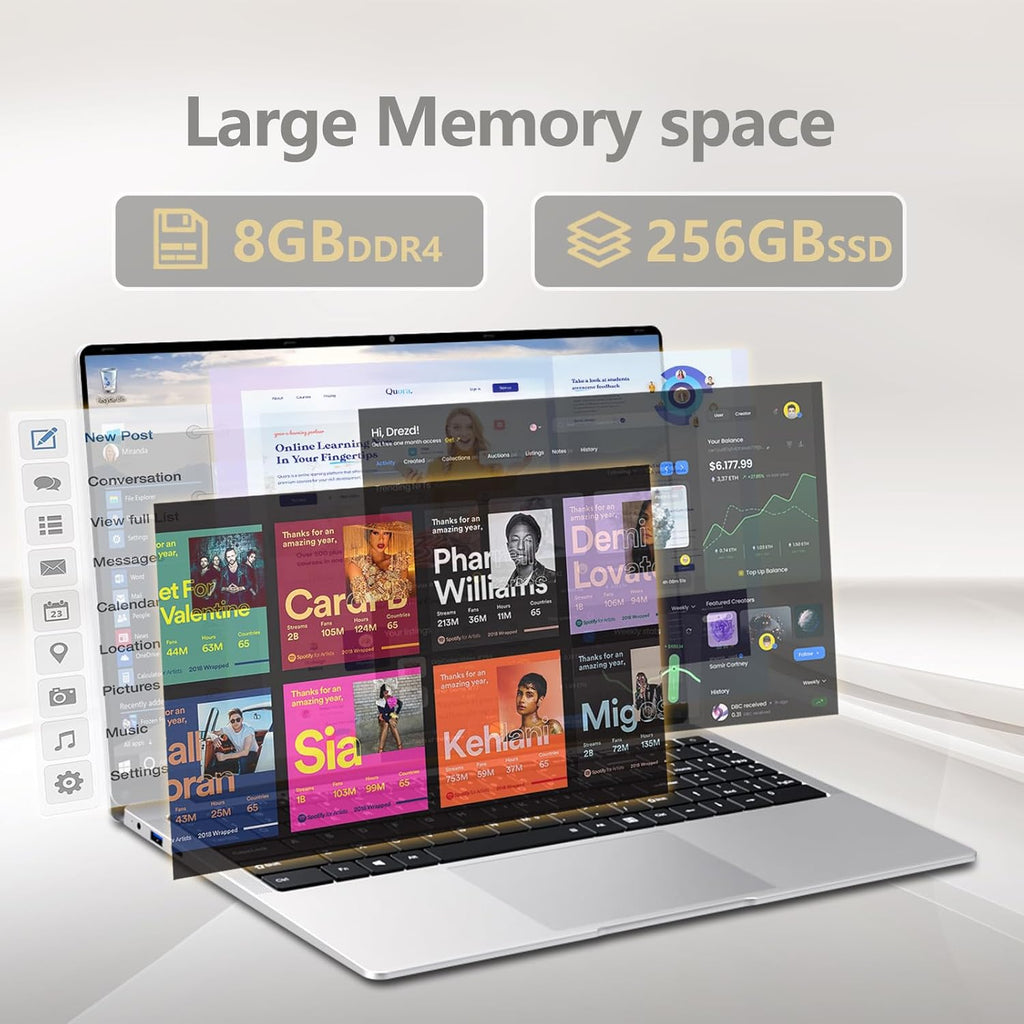 15.6 inch Laptop  Laptops with Celeron N4000  2025 Gaming Laptop for 8GB LPDDR4 256GB SSD  IPS FHD 1920x1080  WiFi+BT4.2+Mini HDMI+TF Card Slot  Traditional Laptops Computers Convertible 180° Netbook
