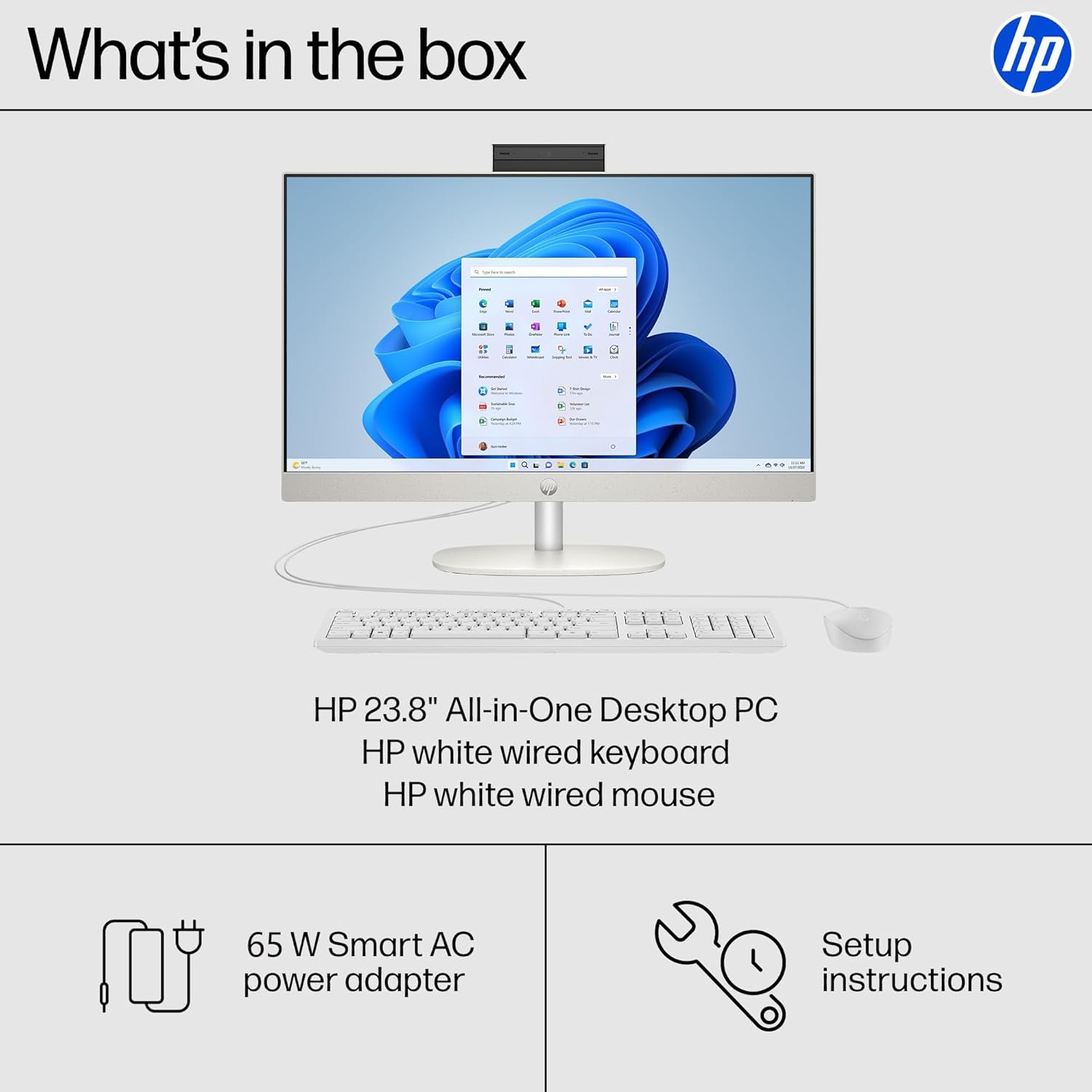 HP 24 Touchscreen All-in-One Desktop Computer for Home and School  Intel Processor  23.8" FHD Display  16GB DDR4 RAM  1TB PCIe SSD  WiFi 6  Bluetooth 5.3  Business AIO  White