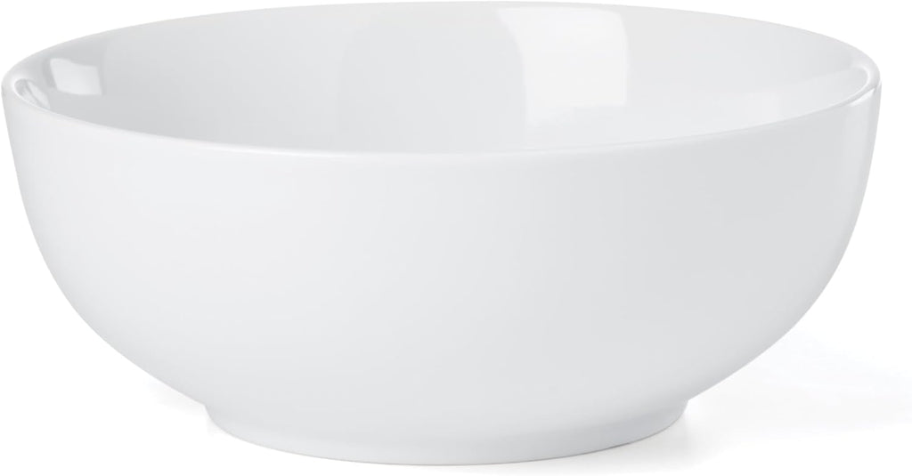 Oneida Serveware, 24 Seven 3-Piece Nesting Bowl Set With Wood Stand, Porcelain Material Wooden Stand, Home And Kitchen, Dishwasher And Microwave Safe, Serving Bowls, Salad Bowl (White, 4 Pieces)