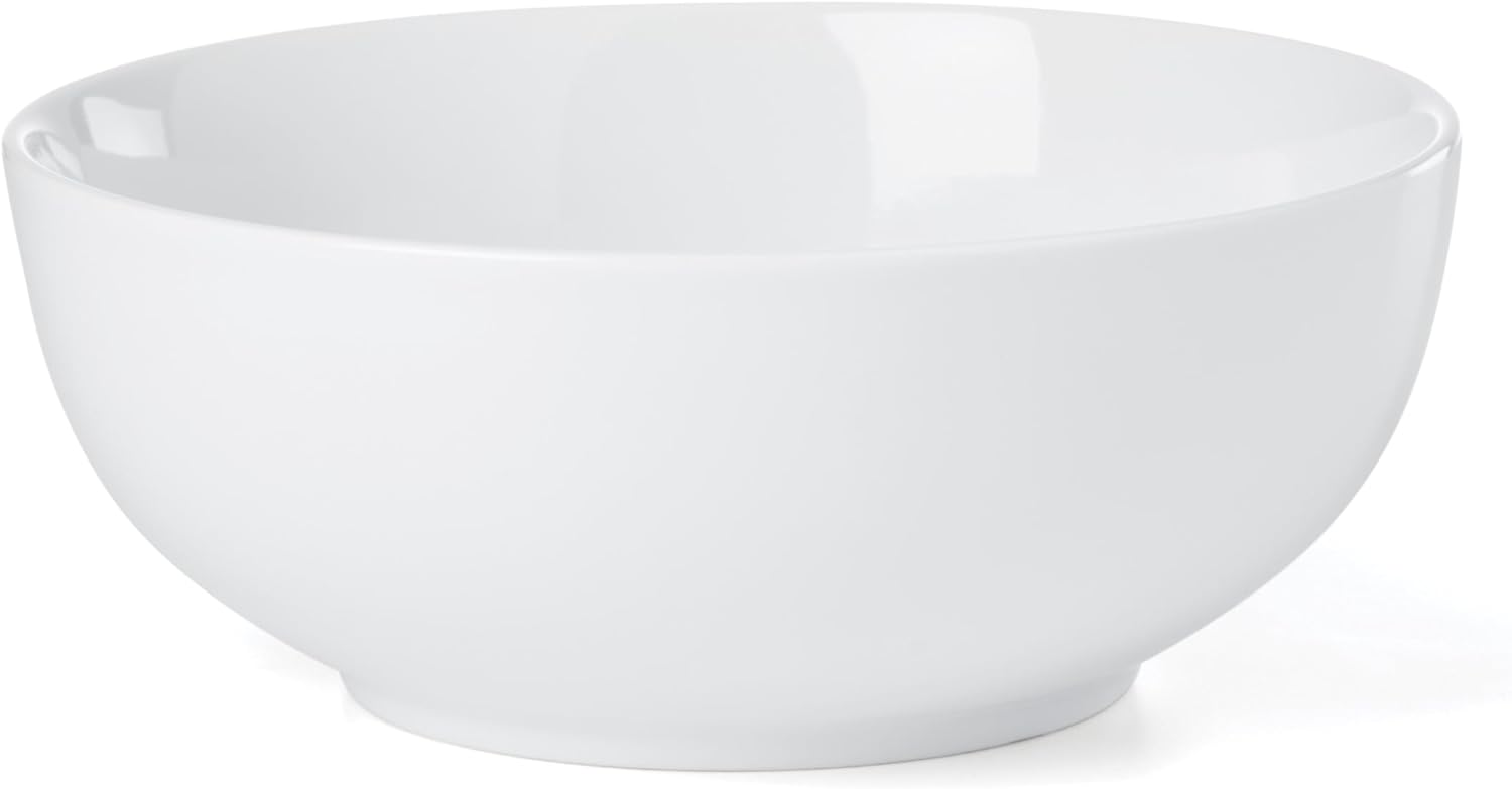 Oneida Serveware, 24 Seven 3-Piece Nesting Bowl Set With Wood Stand, Porcelain Material Wooden Stand, Home And Kitchen, Dishwasher And Microwave Safe, Serving Bowls, Salad Bowl (White, 4 Pieces)