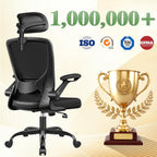 BESTFAIR Office Chair Ergonomic Desk Chair, Breathable Mesh Office Chairs with Adjustable Lumbar Support, Flip-Up Arms, Computer Desk Chair Comfy for Home Office, Black