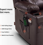 MCombo Large Triple Motor Power Lift Recliner Chair with Massage and Heat for Elderly People, Adjustable Headrest, Infinite Position, USB Ports, Faux Leather 7662 (Dark Brown, Large)