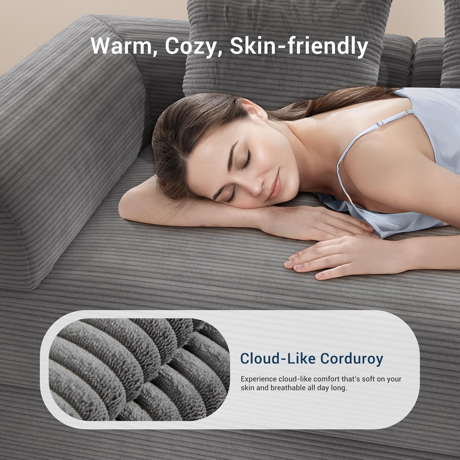 Cloud Boneless Convertible Floor Sofa Bed, 70" 4-in-1 Foldable Compressed Loveseat Lounge Sleeper 2 Seater Couches, High-Density Sponge & Corduroy Fabric Futon Daybed for Living Room Bedroom(Gray)
