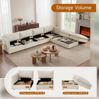 Modular Sofa with Storage, 135" U Shape Sectional Cloud Couch, Comfy Fabric Couch with Movable Ottoman, 6 Seat Modern Deep Seat Sofa for Living Room (Beige Chenille)