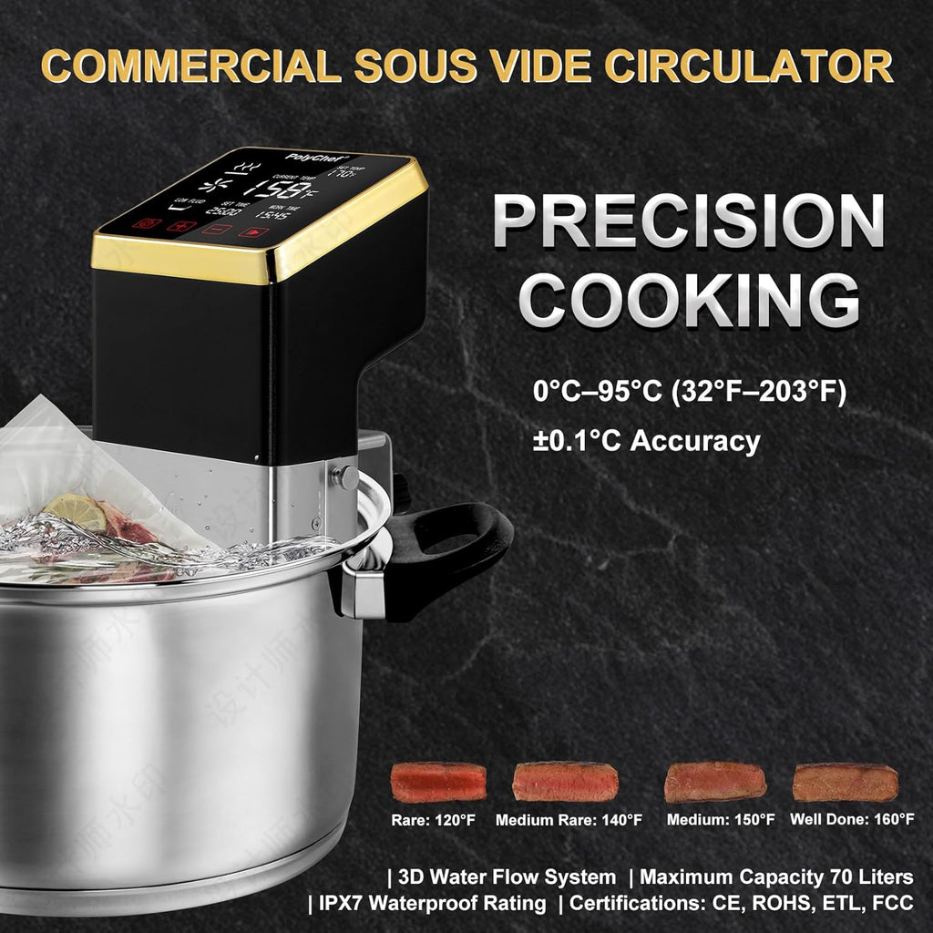 Sous Vide Cooker 1400W Commercial Immersion Circulator, Stainless Steel Precision Cooker with Large Touchscreen, Fast Heating, Precise Temperature Control & Timer, Powerful Pump, IPX7 Waterproof