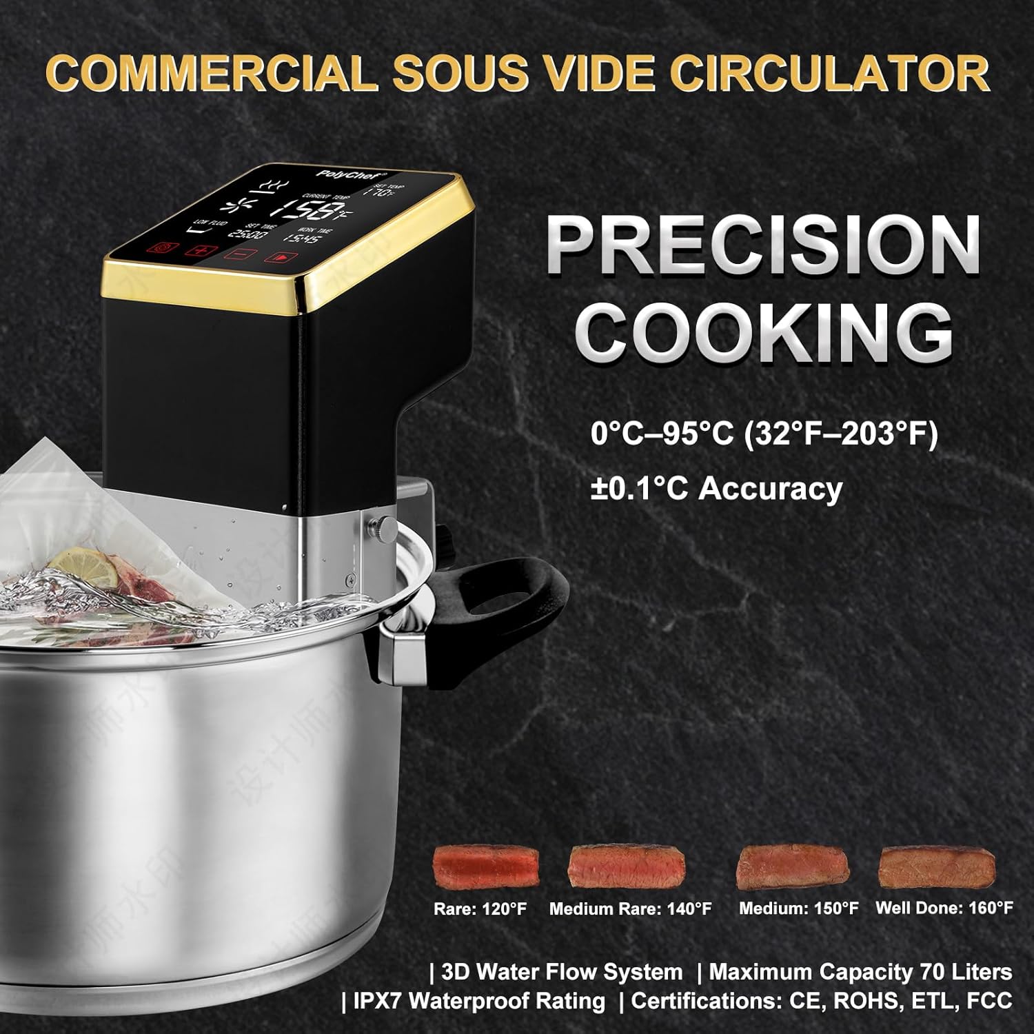 Sous Vide Cooker 1400W Commercial Immersion Circulator, Stainless Steel Precision Cooker with Large Touchscreen, Fast Heating, Precise Temperature Control & Timer, Powerful Pump, IPX7 Waterproof