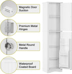 Function Home Tall Bathroom Storage Cabinet, 64" Slim Kitchen Pantry with Door Storage, Narrow Wood Freestanding Cabinets with Adjustable Shelves for Kitchen Living Room Dining Room, White