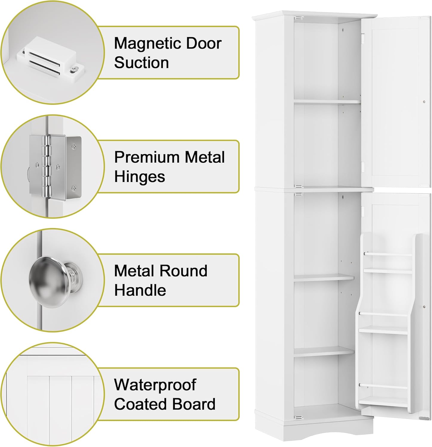 Function Home Tall Bathroom Storage Cabinet, 64" Slim Kitchen Pantry with Door Storage, Narrow Wood Freestanding Cabinets with Adjustable Shelves for Kitchen Living Room Dining Room, White