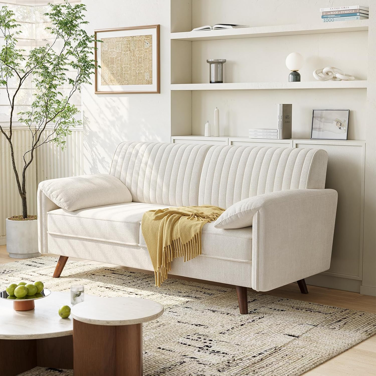 ONBRILL 64.5" Loveseat Sofa, Chenille Loveseat Couch for Living Room, 23.2" Deep Seat Love Seat with Padded Arms, Comfy Modern Small Couches for Bedroom, Small Spaces, Dorms, Office, Beige