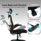 Ergonomic Office Chair, Mesh Desk Chair with Headrest, Lumbar Support, Thick Seat Cushion, Flip-up Arms, High Back Computer Task Chairs for Home Office, Black/Gold