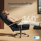 M76 160° Reclining Office Chair with Footrest, 10" Thick Cloud Cushion Executive Desk Chair, Extra Wide Cross-Legged Ergonomic Chair for Big and Tall, Adjustable Seat Depth, Easy Assembly, Black