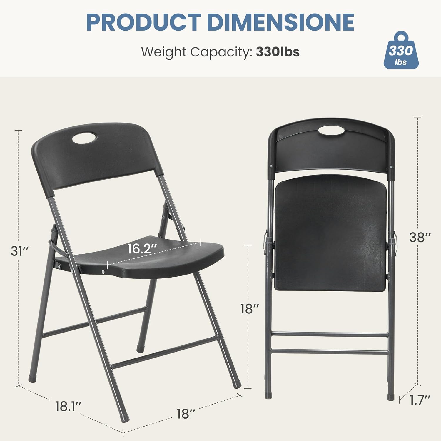 DUMOS 10 Pack Folding Chairs Heavy Duty - Plastic Stackable Portable Dining Chairs Set, Wedding, Party, Patio, Garden, for Indoor Outdoor, for Home and Office, Conference, Black