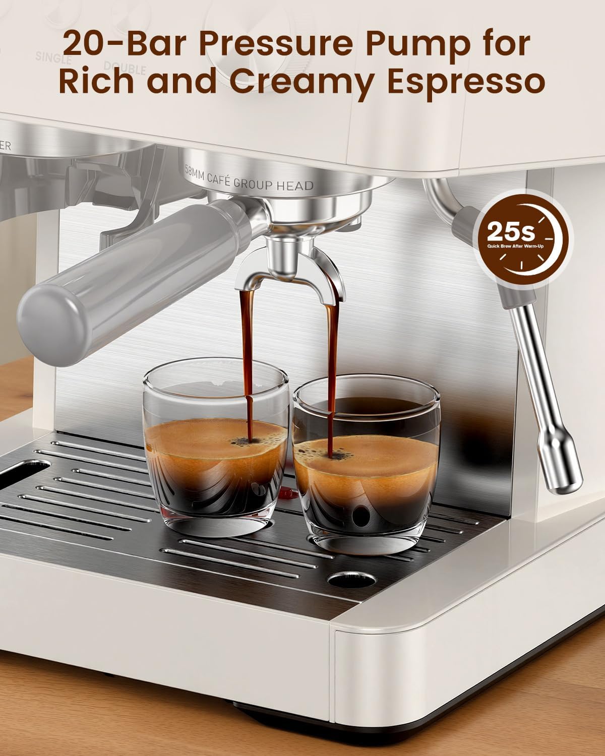 (2026 Upgrade) 20 Bar Espresso Machine with Built-in Anti-Clog Coffee Grinder, Expresso Coffee Machines with Milk Steam Wand/Frother/Tamping Tools,Espresso Maker with Grinder for Lattes-White