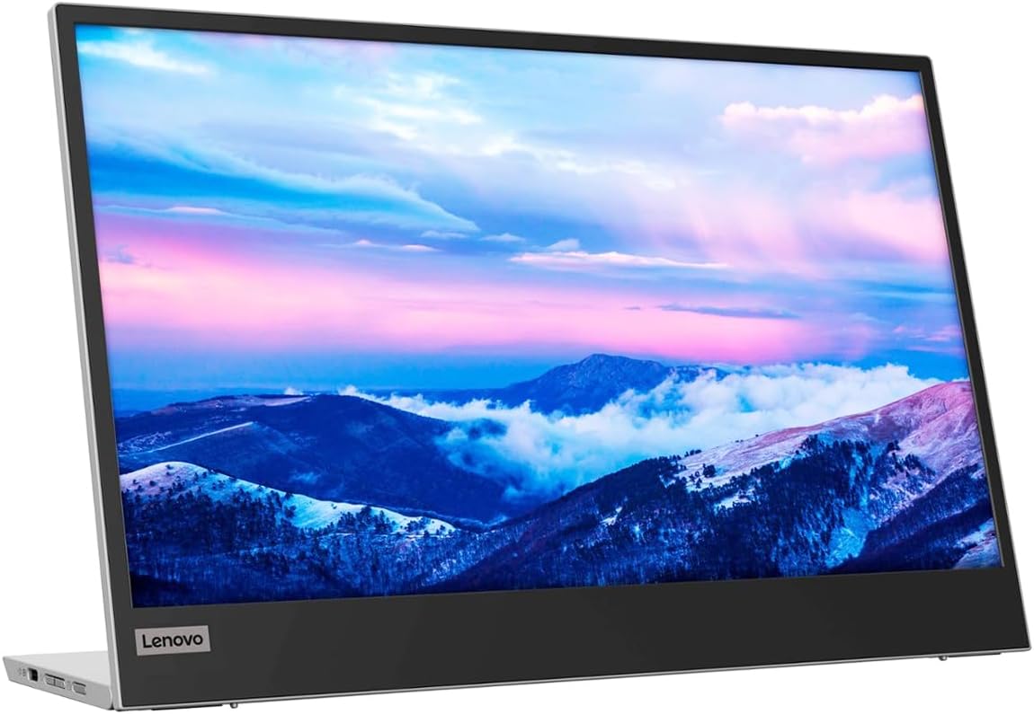 Lenovo L15 Portable Monitor  15.6” Display  Full HD Resolution  IPS Panel  250 nits Brightness  60Hz Refresh Rate  USB-C Ports  Height-Adjustable Stand  Flicker-Free Technology  Grey