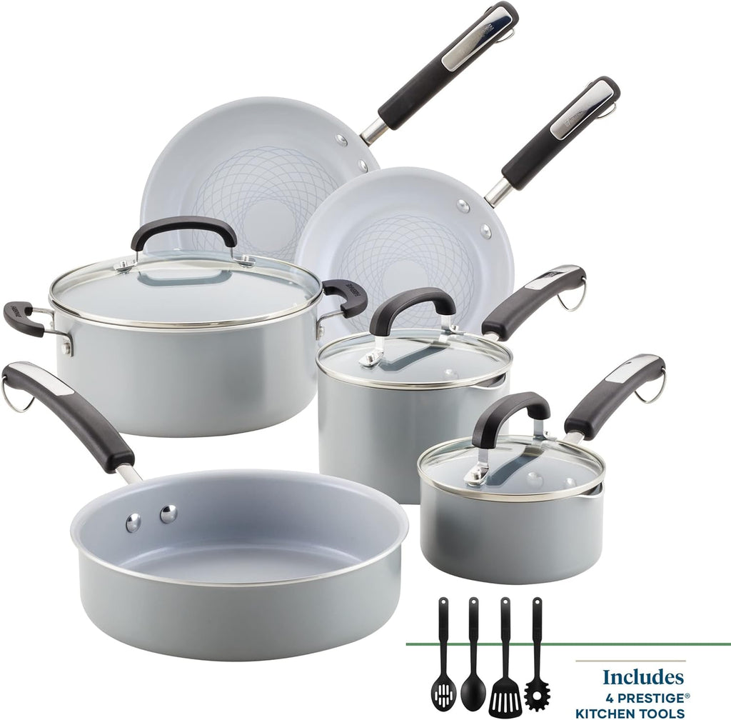 Farberware EcoAdvantage Ceramic Nonstick Cookware/Pots and Pans Set, 13 Piece - Gray