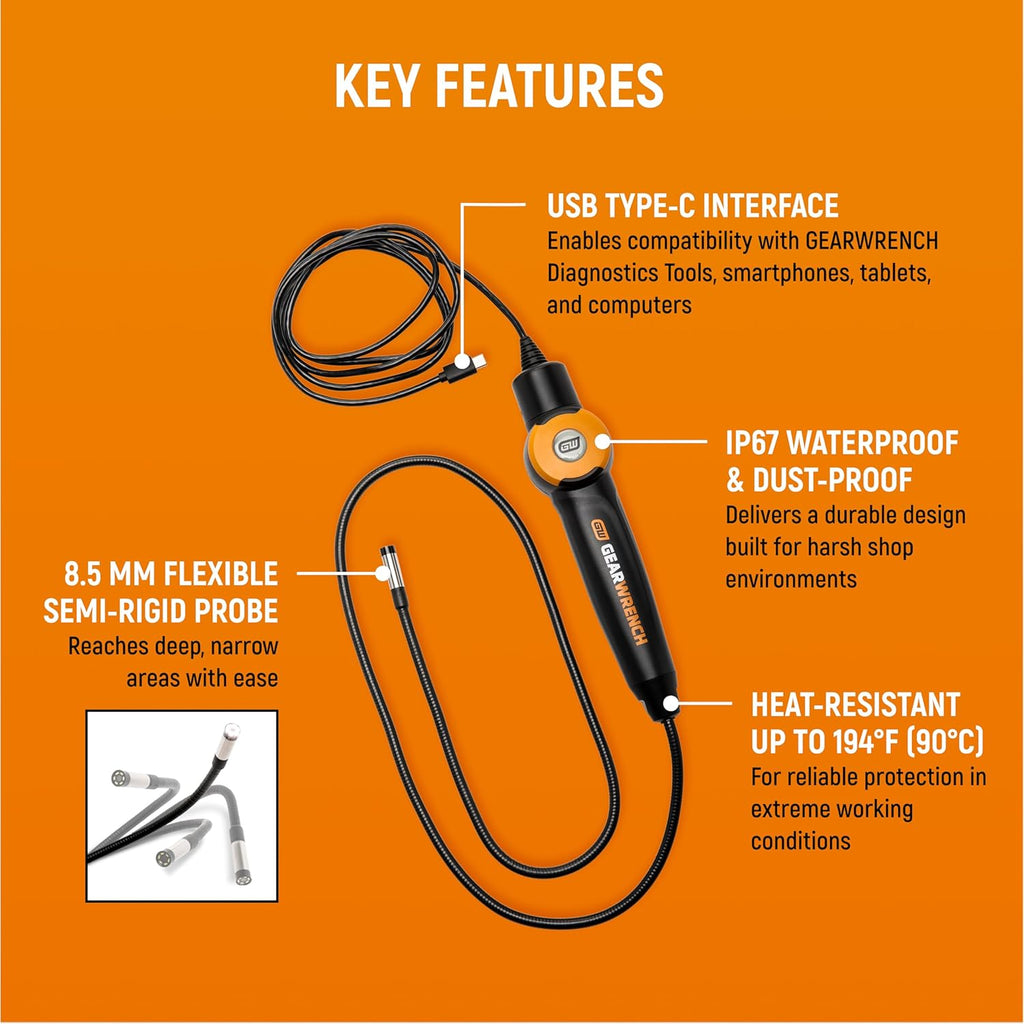 GEARWRENCH High-Definition Flexible Inspection Borescope | GWSCOPE
