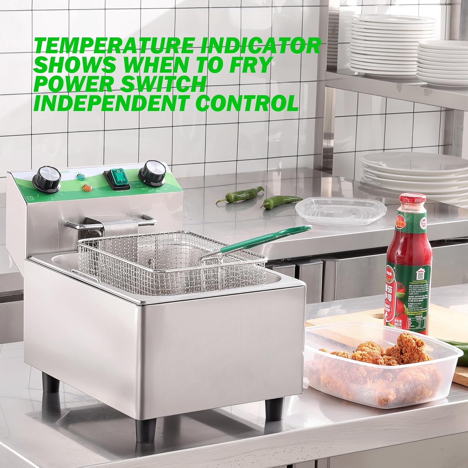 NUPANT Electric Deep Fryer with Timer 10L/10.6QT Commercial Deep Fryer with Basket and Lid, Temp Control, 1700W/110V Stainless Steel Single Oil Fryer Countertop Fryer for Home and Restaurant Use
