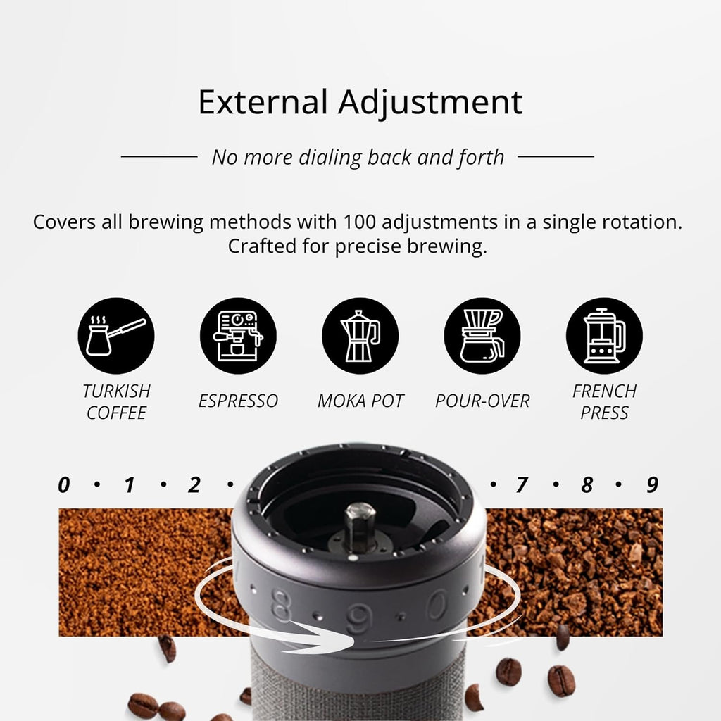 1Zpresso K-Ultra Manual Coffee Grinder Silver with Carrying Case, Assembly Consistency Grind Stainless Steel Conical Burr, Foldable Handle, Numerical External Adjustable Setting, All-Round Grinder
