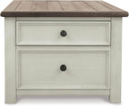 Signature Design by Ashley Bolanburg Lift-Top Coffee Table with Storage Two-Tone Rustic Farmhouse Cocktail Table – Brown/White