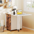 Giantex 3-in-1 Folding Dining Table for 4-6, 69-Inches Drop Leaf Kitchen Table with 2 Drawers and 2 Cabinets, Lockable Wheels, Foldable Dinner Tables for Small Spaces, Dinette (White+Brown)