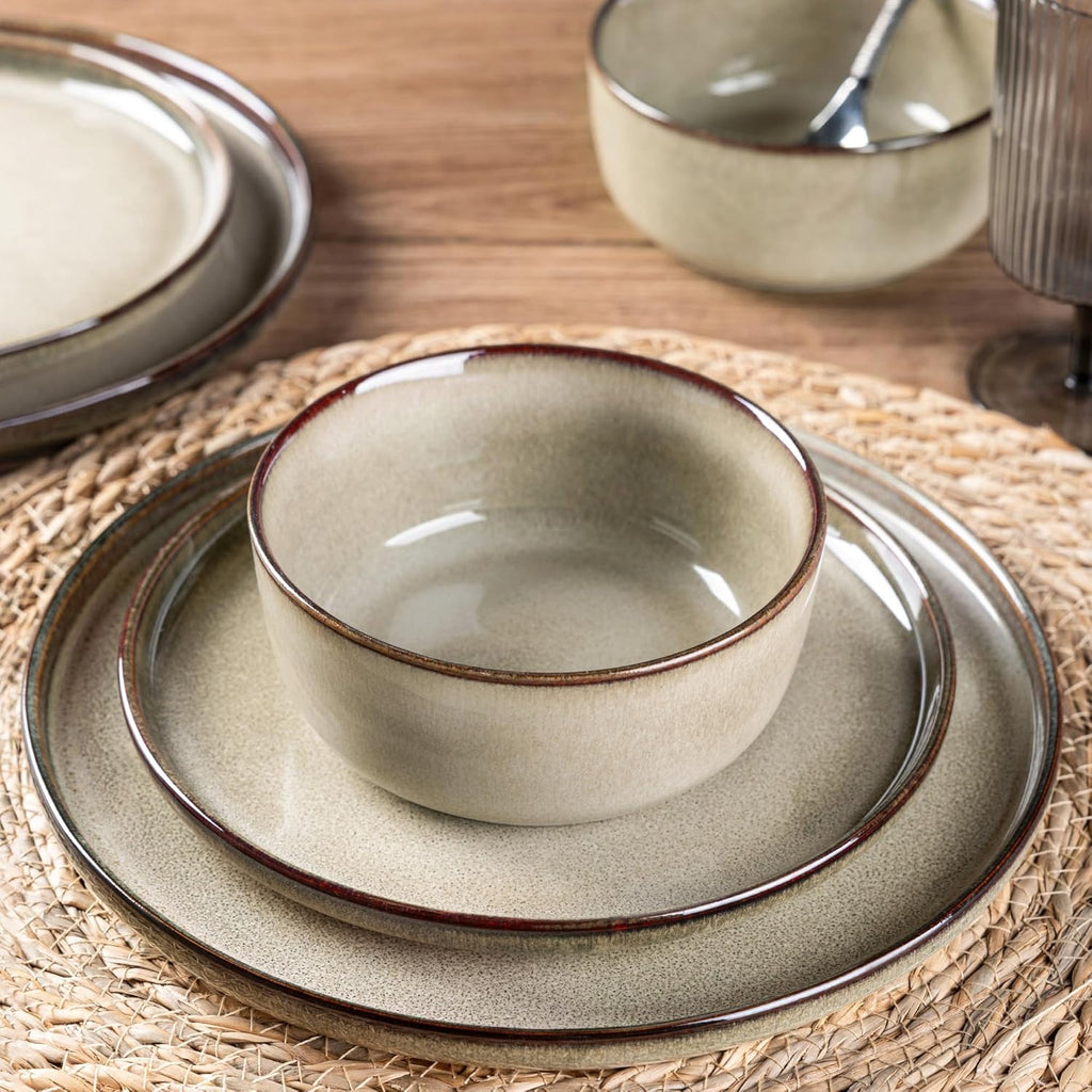 GBHOME Dinnerware Sets for 6, 18 Pieces Stoneware Plates and Bowls Sets, Scratch Resistant Dishes, Dishwasher & Microwave Safe, Reactive Glaze