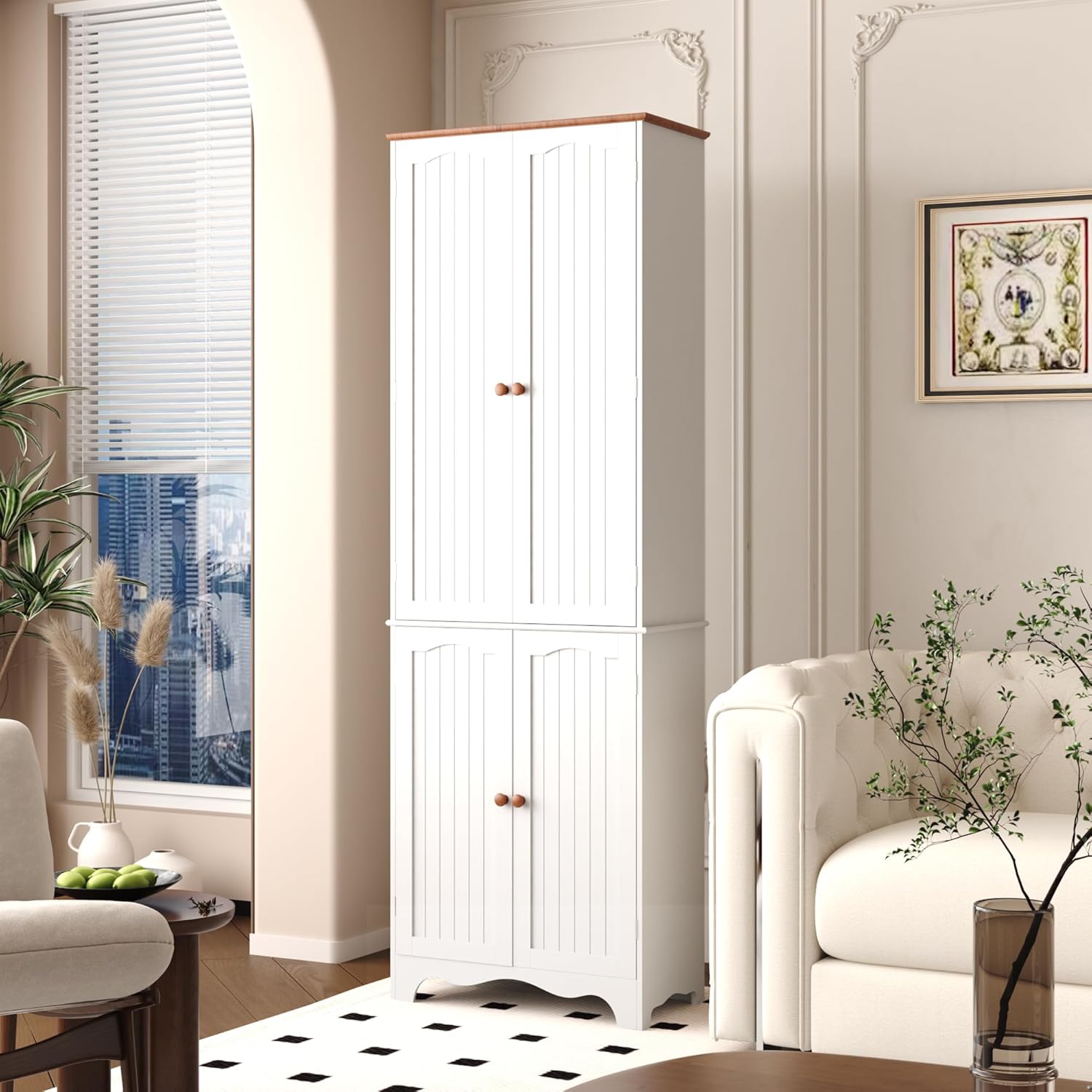 Function Home 72" Kitchen Pantry Cabinet, Freestanding Storage Cabinets, Tall Food Pantry with Doors and Adjustable Shelves, Utility Floor Cabinet for Kitchen Dining Room Living Room, White