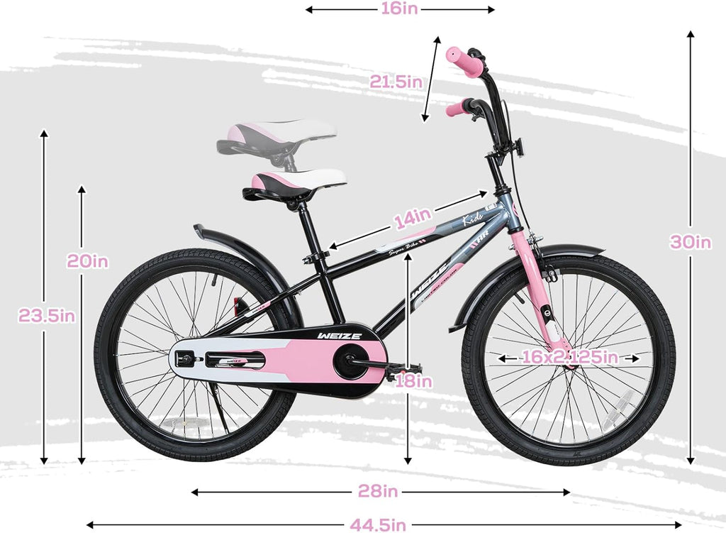 WEIZE Kids Bike, 16 20 Inch Children Bicycle for Boys & Girls Ages 4-12 Years Old, Rider Height 41-62 Inch, Adjustable Seat & Handlebars, Coaster Brake, Multiple Color Options