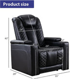CANMOV Electric Power Recliner Chairs with USB Ports and Cup Holders, Breathable Faux Leather Home Theater Seating Recliner with Hidden Arm Storage, Ambient Lighting, Black