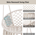 ANOW Macrame Hammock Chair with Stand for Outside, Heavy Duty Hanging Chair Stand with Swing Chair, Includes Seat Cushion, Max 400 Lbs, Natural