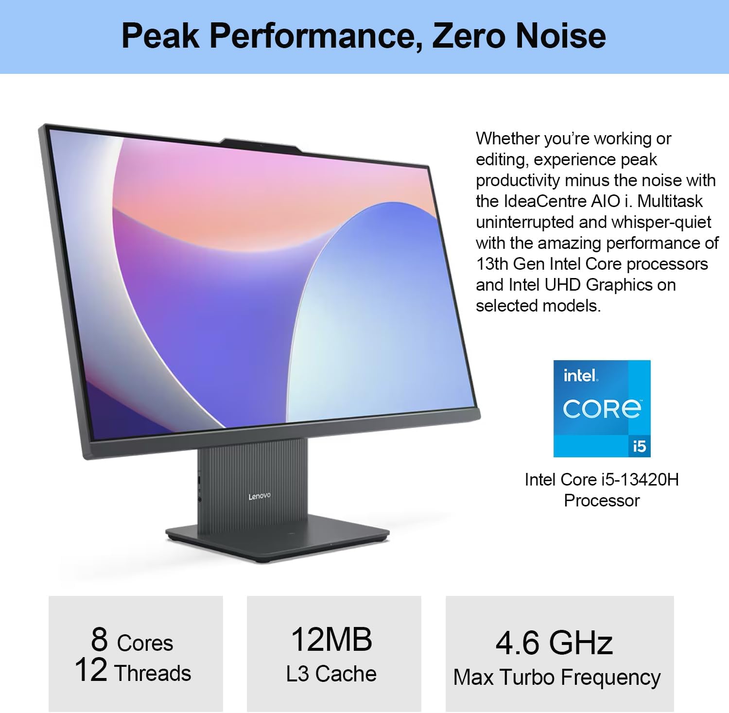 Lenovo 2024 IdeaCentre I All-in-One  27" FHD Touchscreen 100Hz  Intel Core i5-13420H  32GB DDR5 RAM  1TB SSD  Wireless Charging Base  Wireless KB & Mouse  Wi-Fi 6  Windows 11 Home  Grey