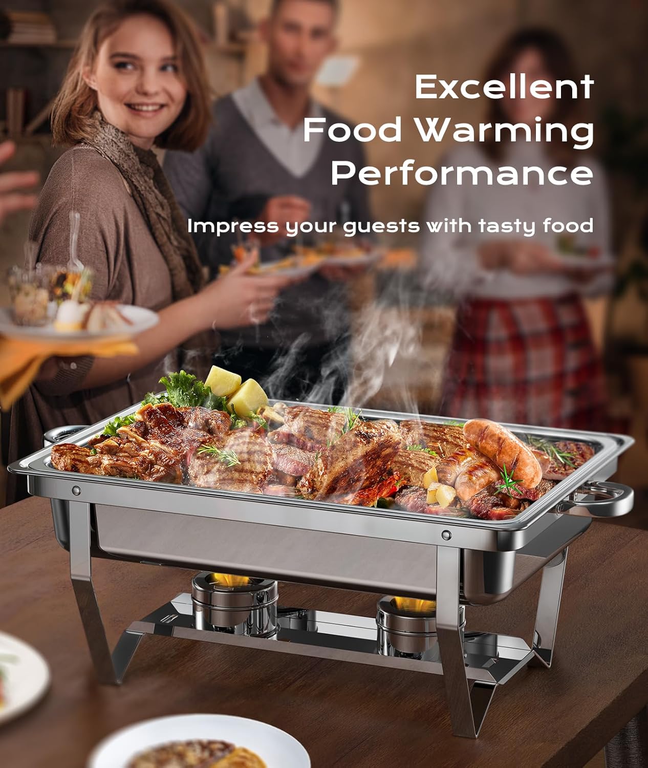 Chafing Dishes for Buffet 4 Pack, 9QT Mirror-Like Polished Finish Food Warmers for Parties Buffet No Fingers Cut Roll Edge Designed Chafing Dish Buffet Set for Any Party with Complete Set