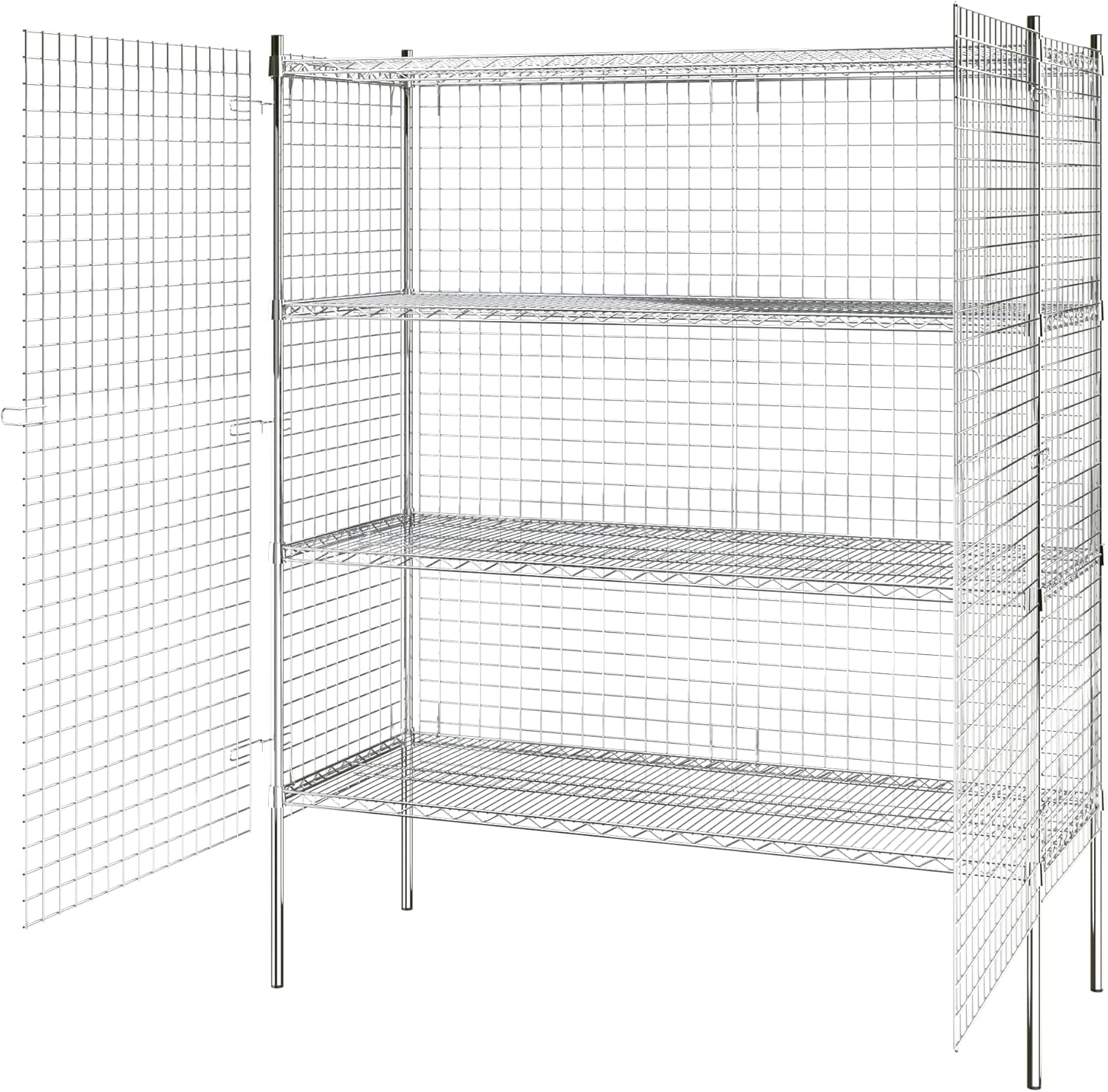 Commercial Grade NSF Listed Metal Wire Mesh Storage Chrome Security Cage Kit, 24" x 60" x 74", Perfect for Warehouse, Grocery Store, Restaurant, Dishroom