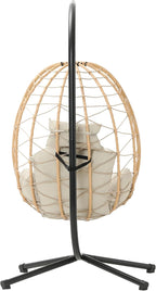 LEX CRAFT Egg Chair with Stand, Swing Chair Hanging Chair Nest Basket, UV Resistant Removable & Washable Cushions,350LBS Capacity for Bedroom, Balcony, Garden（YE-BE