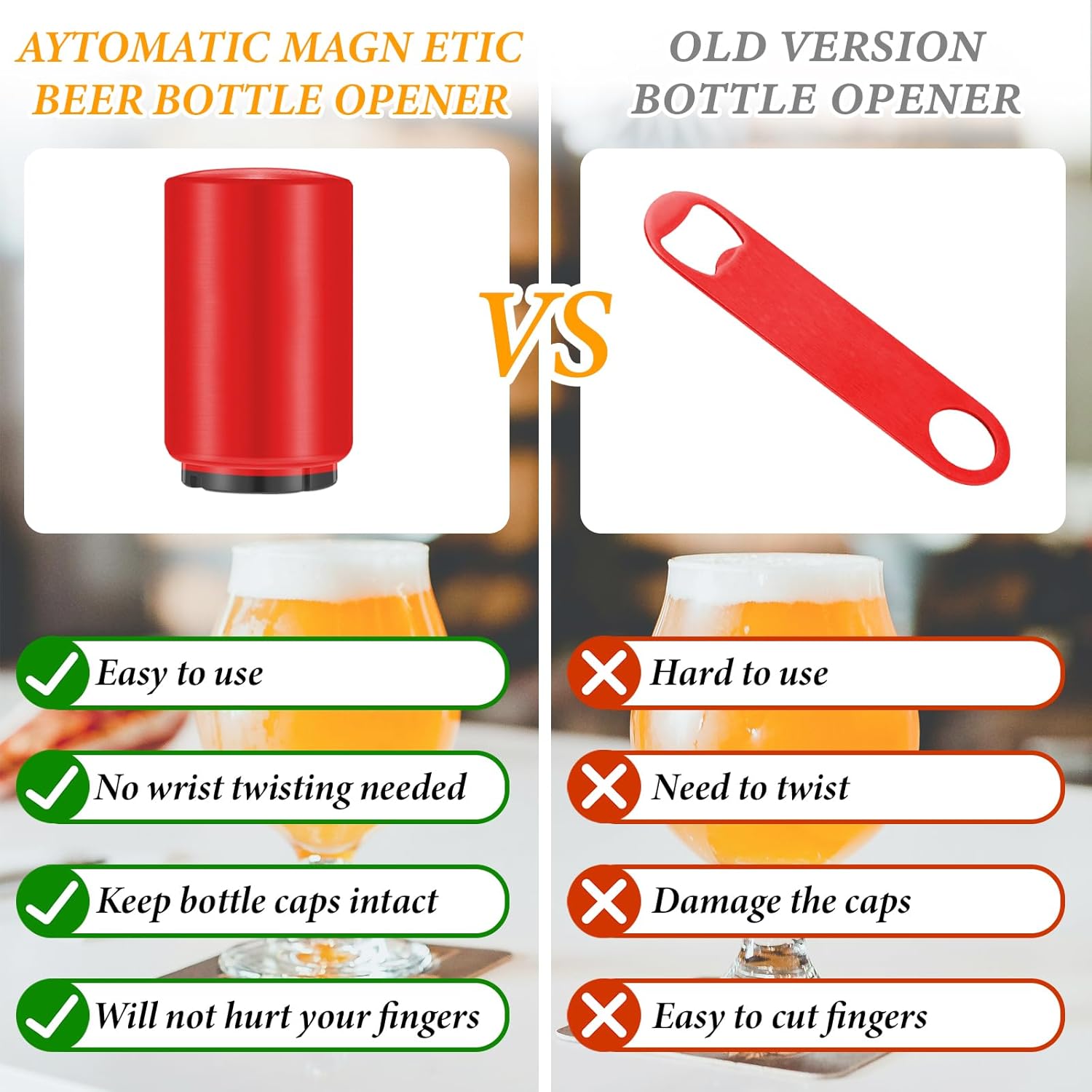 Custom Automatic Beer Bottle Opener, Personalized Magnetic Stainless Steel Push & Pull Bottle Openers, Openning Tool for Home Bar