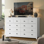 White Dresser for Bedroom with 10 Spacious Drawers Large Wood Dresser TV Stand for Bedroom Modern Chest of Drawers for Living Room Hallway Entryway, Smooth Slide, 15.7" D x 52" W x 36.5" H