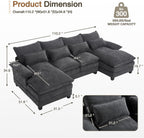 110.2" Modular U Shaped Cloud Couch, Modern 4-Seat Chenille Upholstery Sectional Sofa with Double Chaise & Double Layer Cushions, Deep Seat Comfy Couch for Living Room, Bedroom, Apartment,Grey
